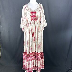 Me 2 Magic Anthropologie Womens Large Maxi Dress Pink Paisley Boho Peasant Gypsy